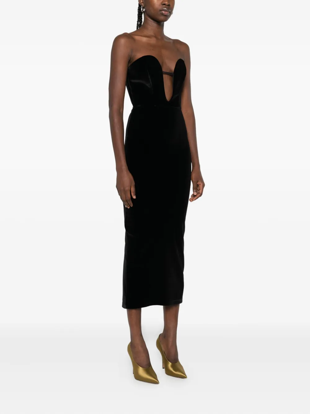 Vestiaire d'un Oiseau Libre Off-shoulder fluwelen jurk Zwart