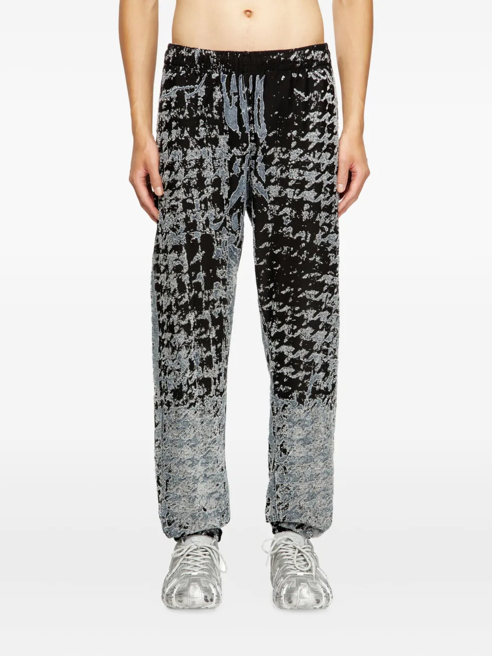 Diesel Elastische broek met pied-de-poule print Blauw