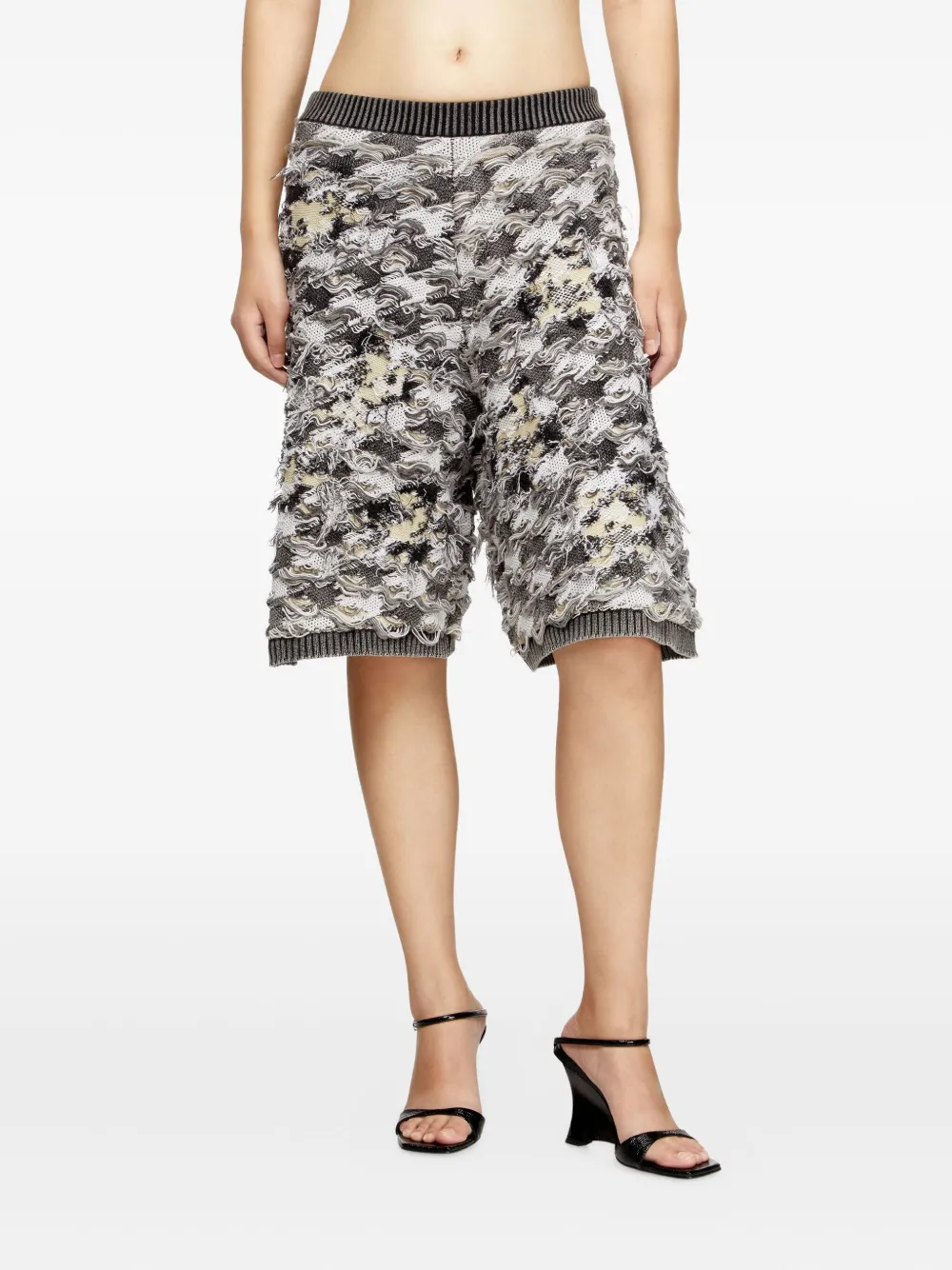 Diesel Houndstooth-jacquard Knee-length Shorts In Black