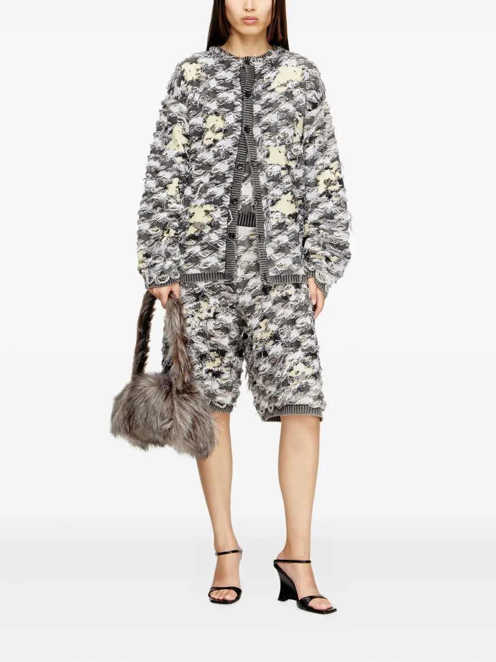 Diesel Houndstooth-jacquard Knee-length Shorts In Black
