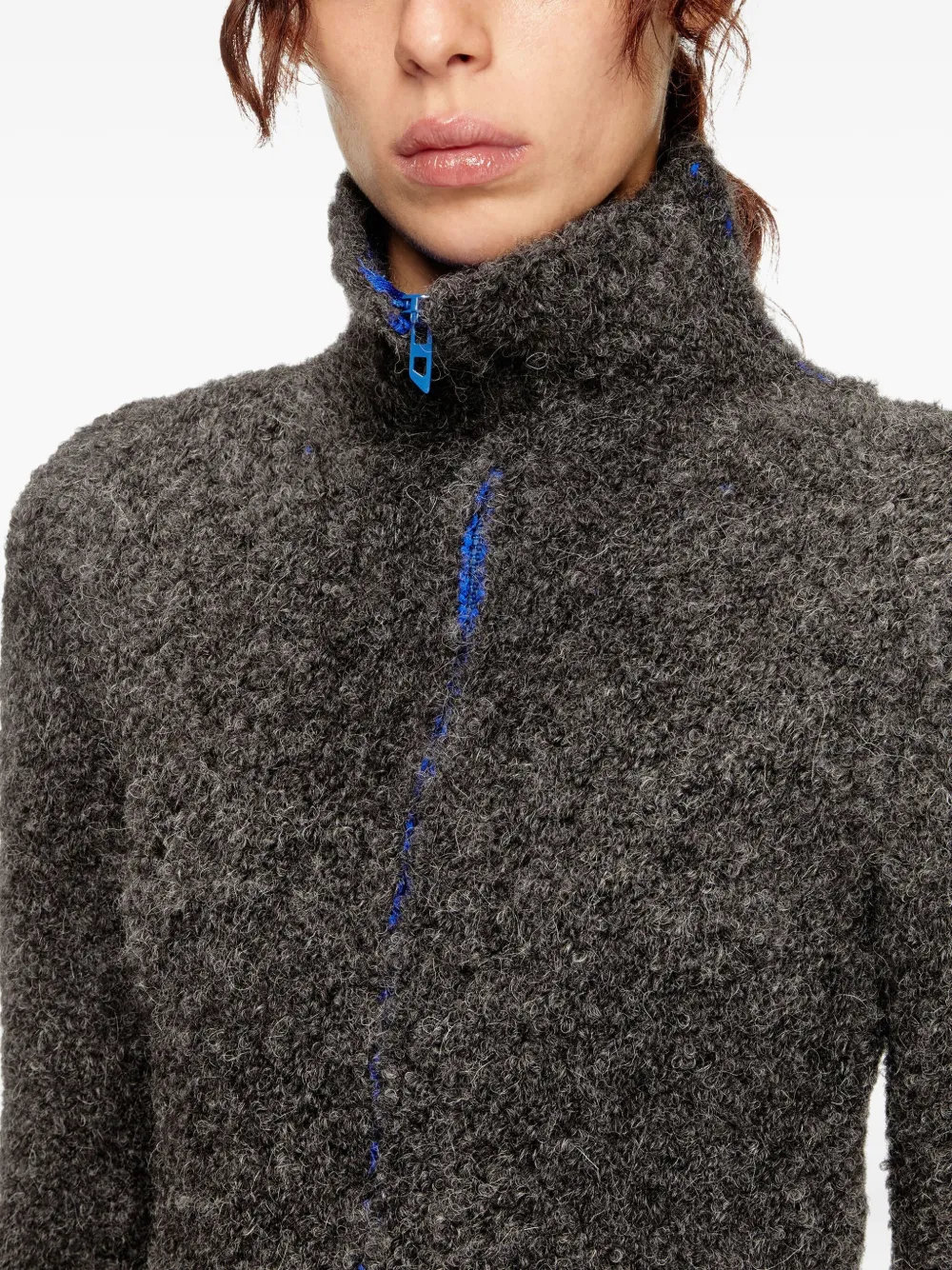 Diesel High-neck Zip Cardigan In Gray