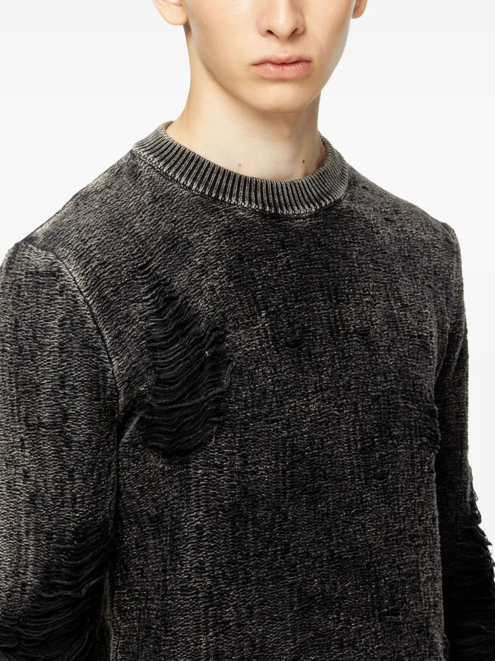 Diesel Destroyed Jumper With Floating Yarns In Blue