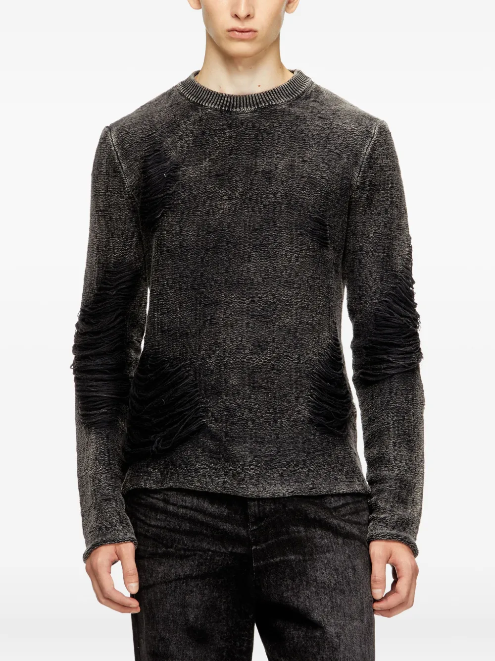 Diesel Destroyed Jumper With Floating Yarns In Blue