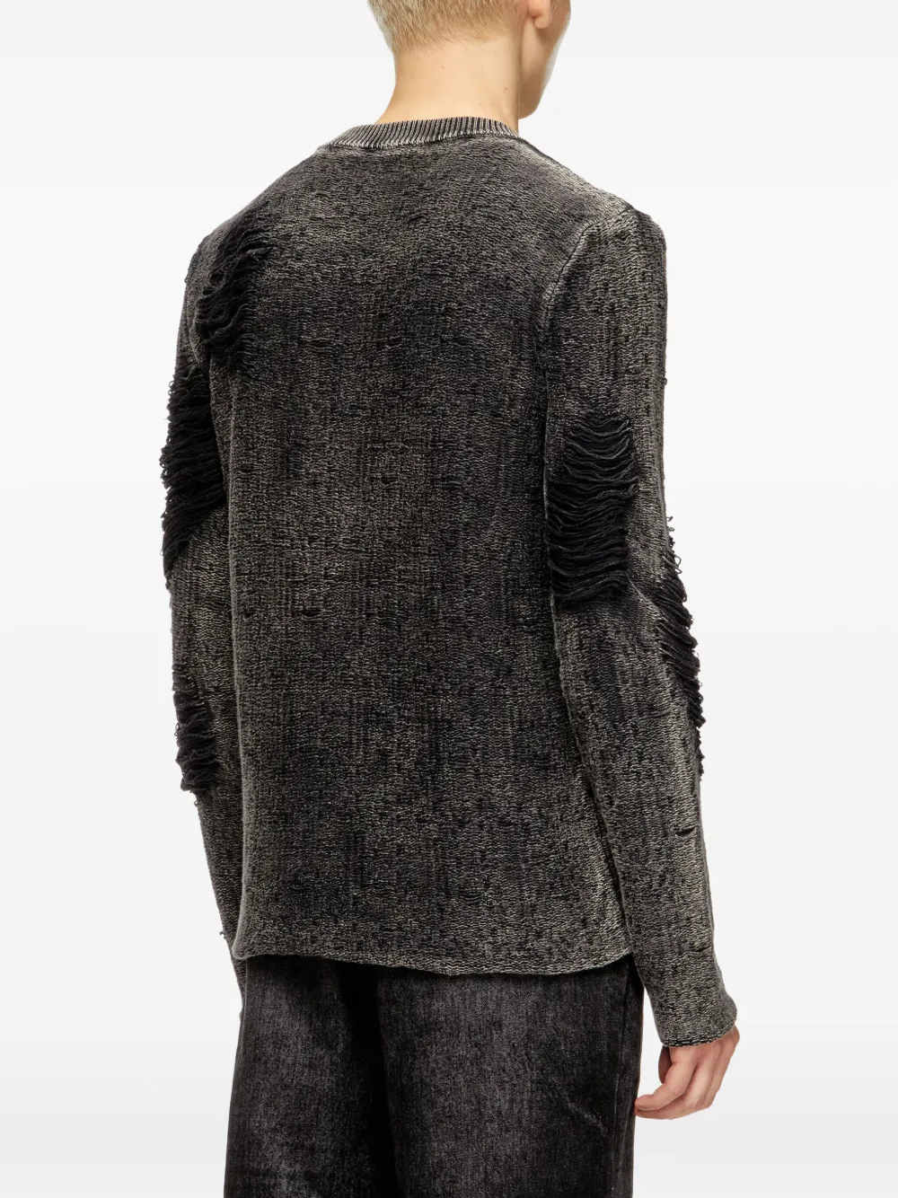 Diesel Destroyed Jumper With Floating Yarns In Blue