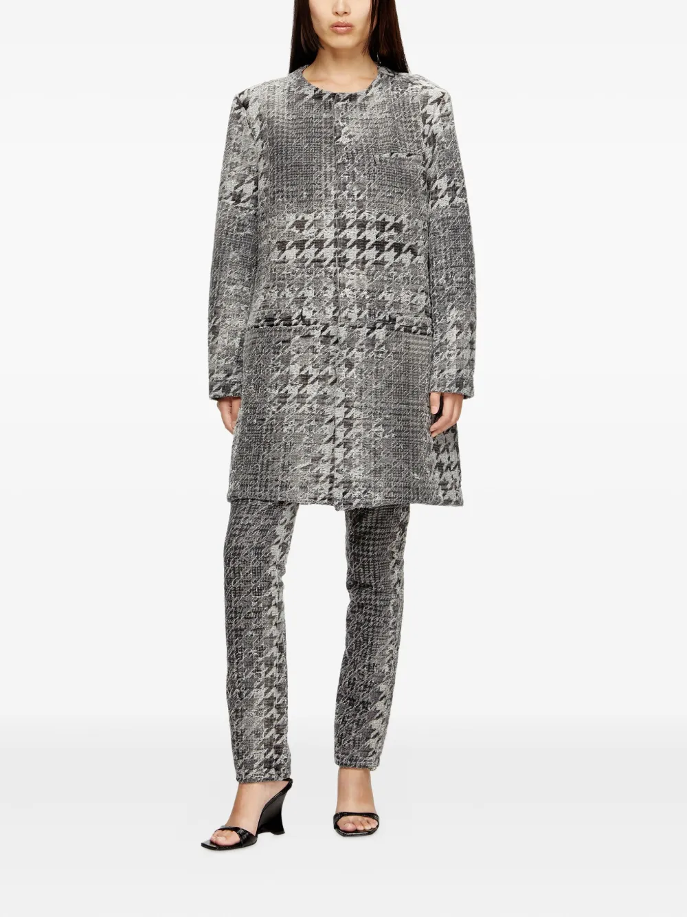 Diesel Coat In Prince Of Wales Jacquard Denim In Gray