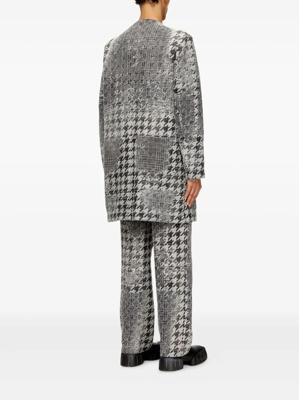 Diesel Coat In Prince Of Wales Jacquard Denim In Gray