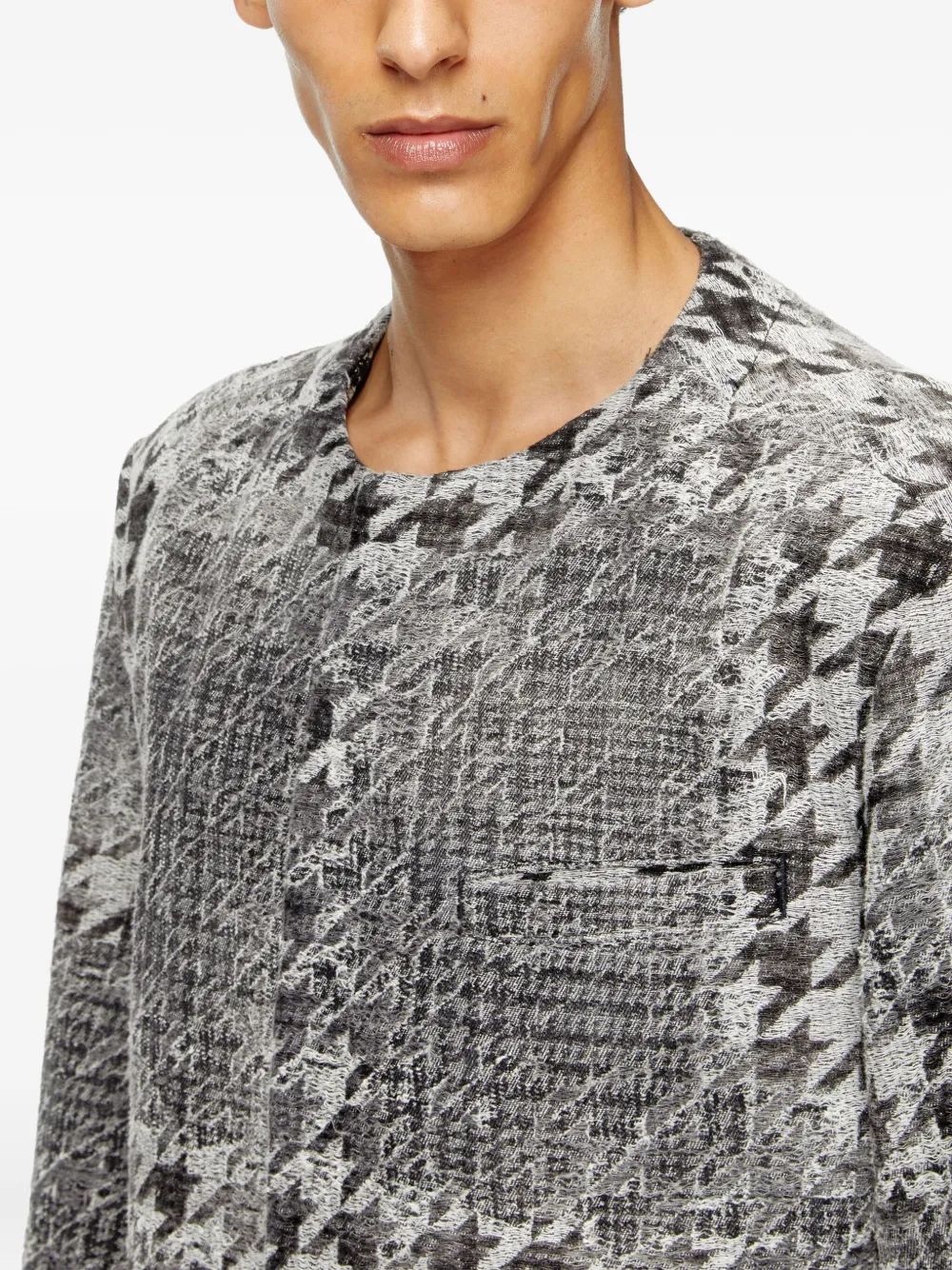 Diesel Coat In Prince Of Wales Jacquard Denim In Gray