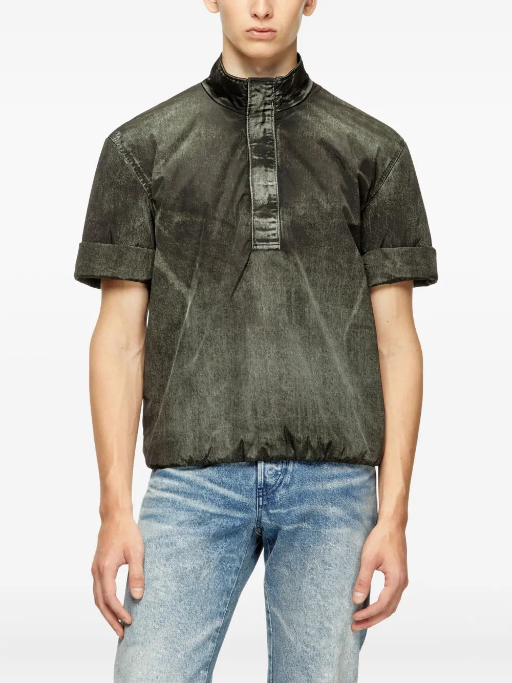 Diesel Poloshirt met denim-effect en korte mouwen Groen
