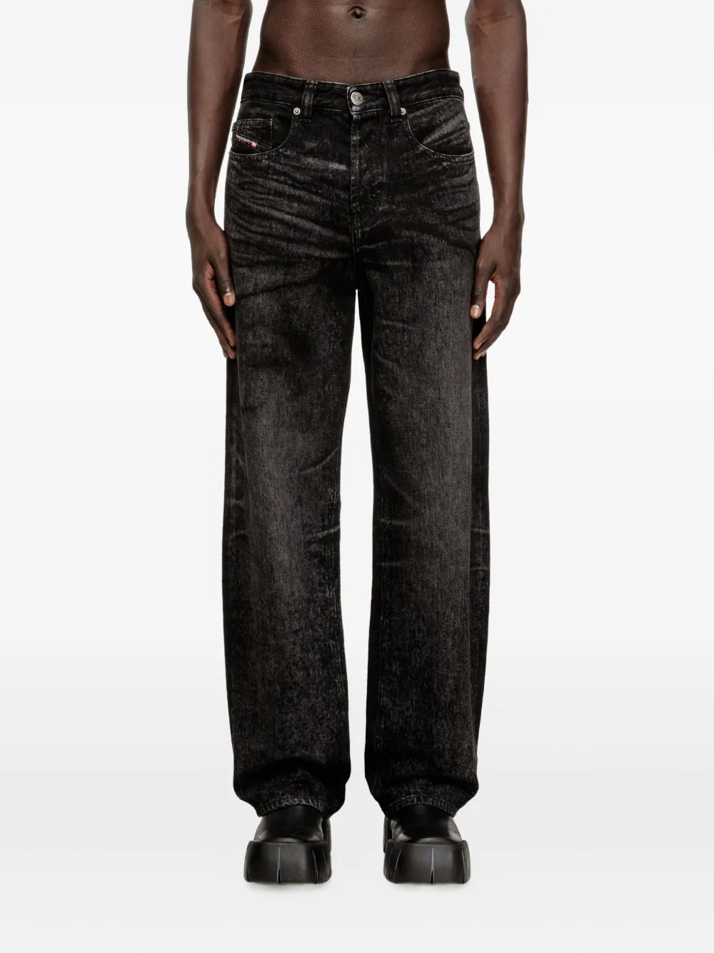 Diesel Relaxed Fit Wide Leg Trousers With Pockets In Black
