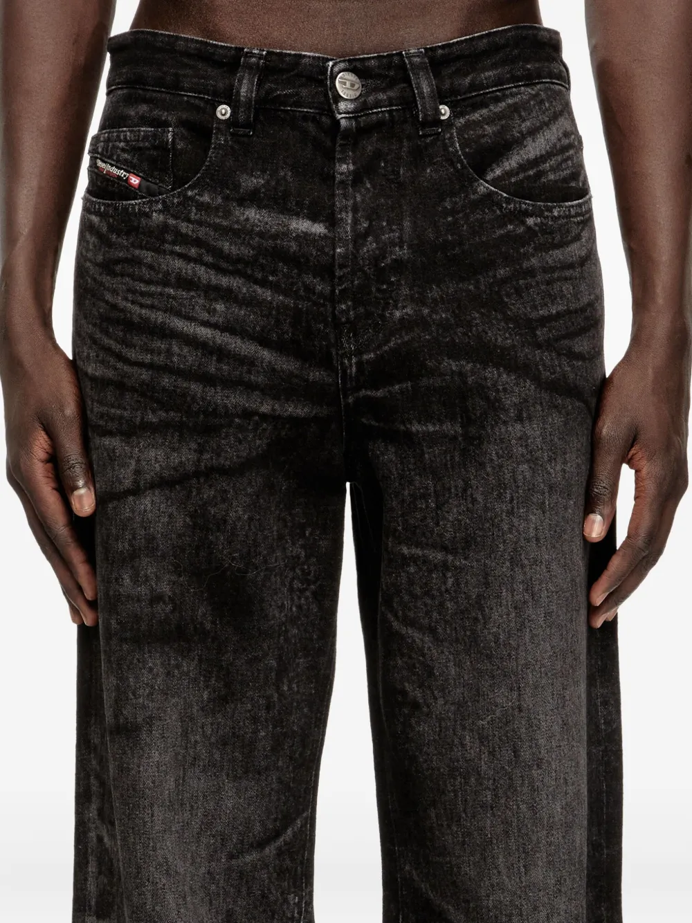 Diesel Relaxed Fit Wide Leg Trousers With Pockets In Black