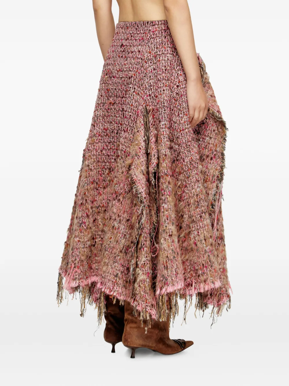 Diesel Bouclé Frayed Asymmetrical Skirt In Pink
