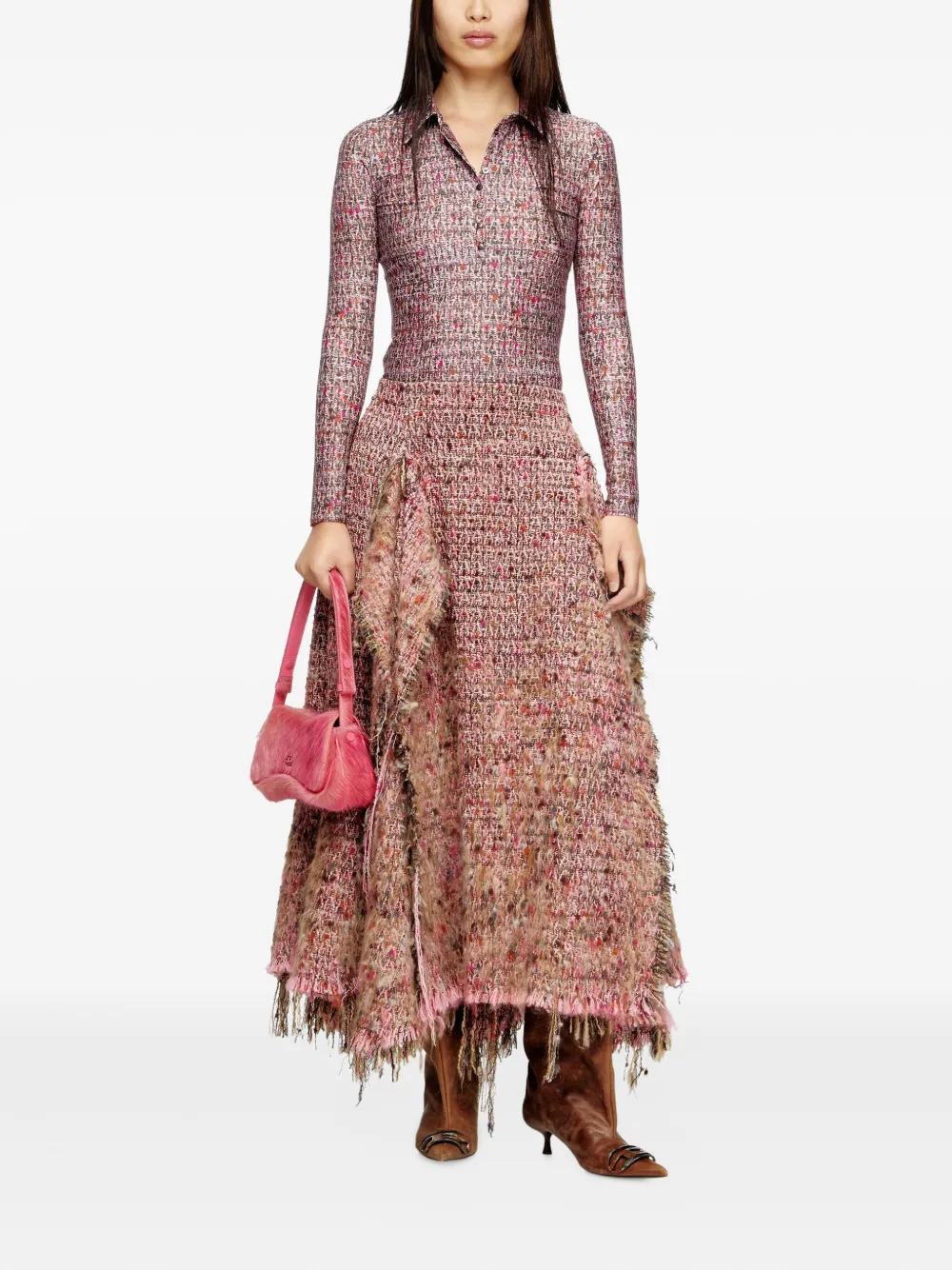 Diesel Bouclé Frayed Asymmetrical Skirt In Pink