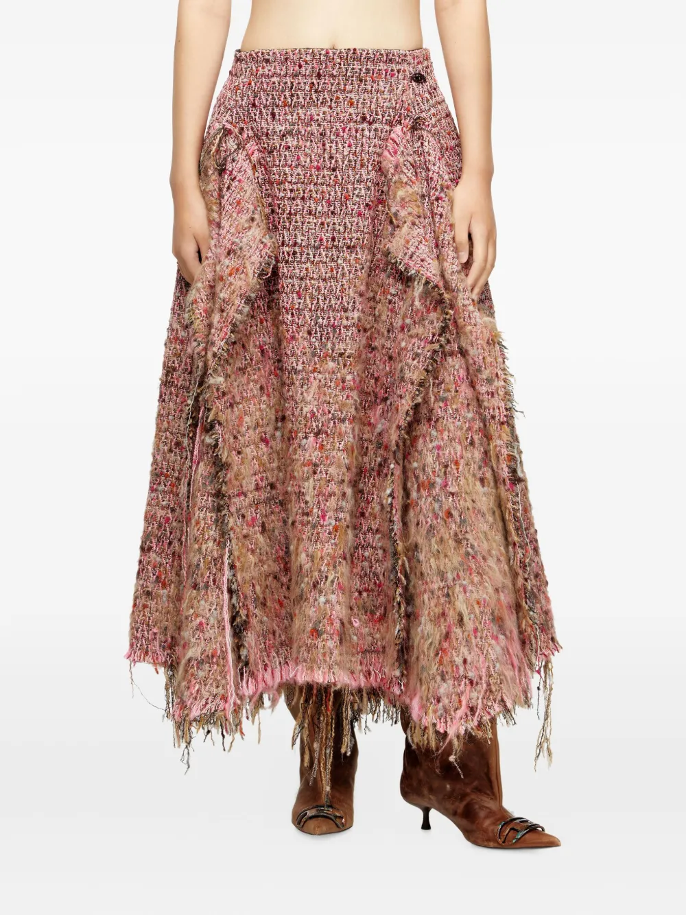 Diesel Bouclé Frayed Asymmetrical Skirt In Pink