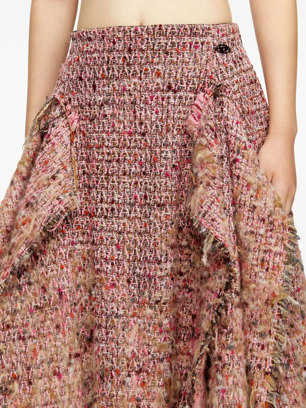 Diesel Bouclé Frayed Asymmetrical Skirt In Pink