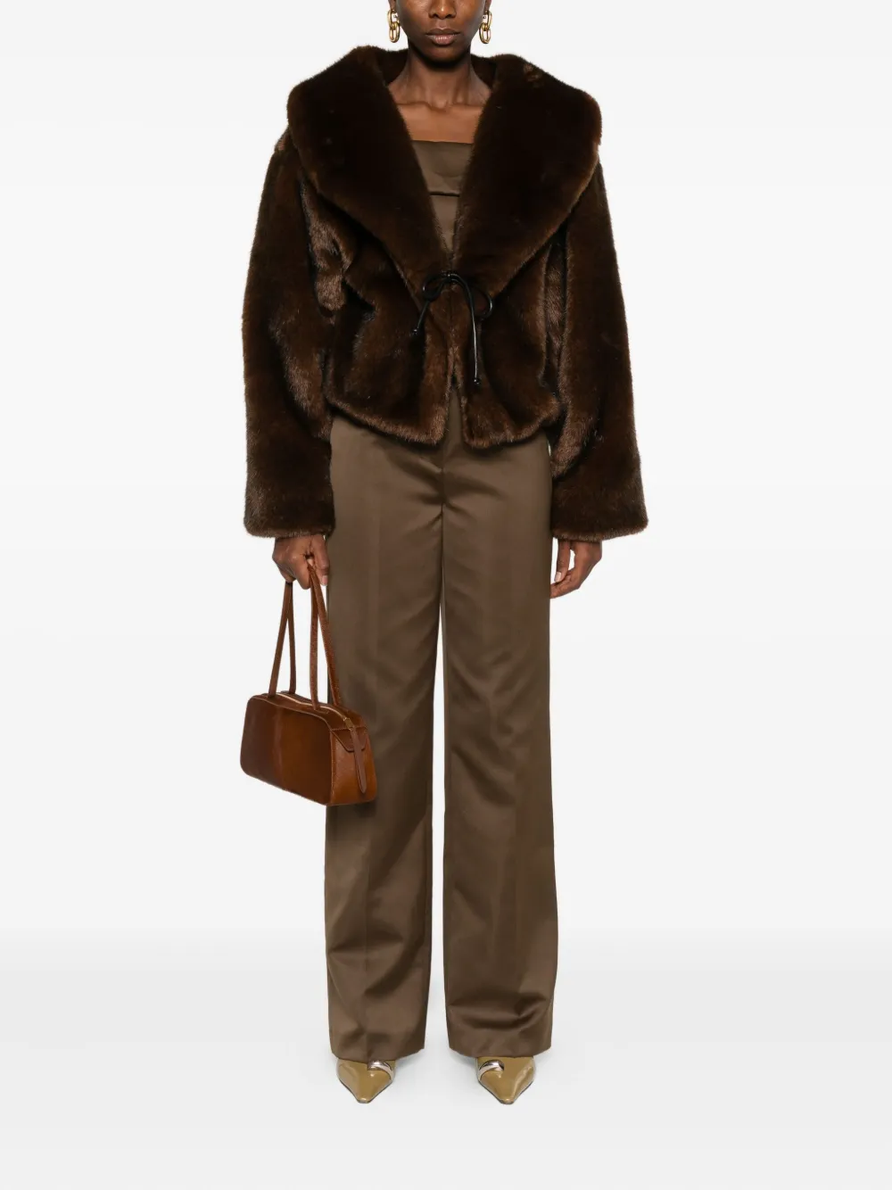  Nanushka Shawl-collar Tie-fastening Jacket - Brown 