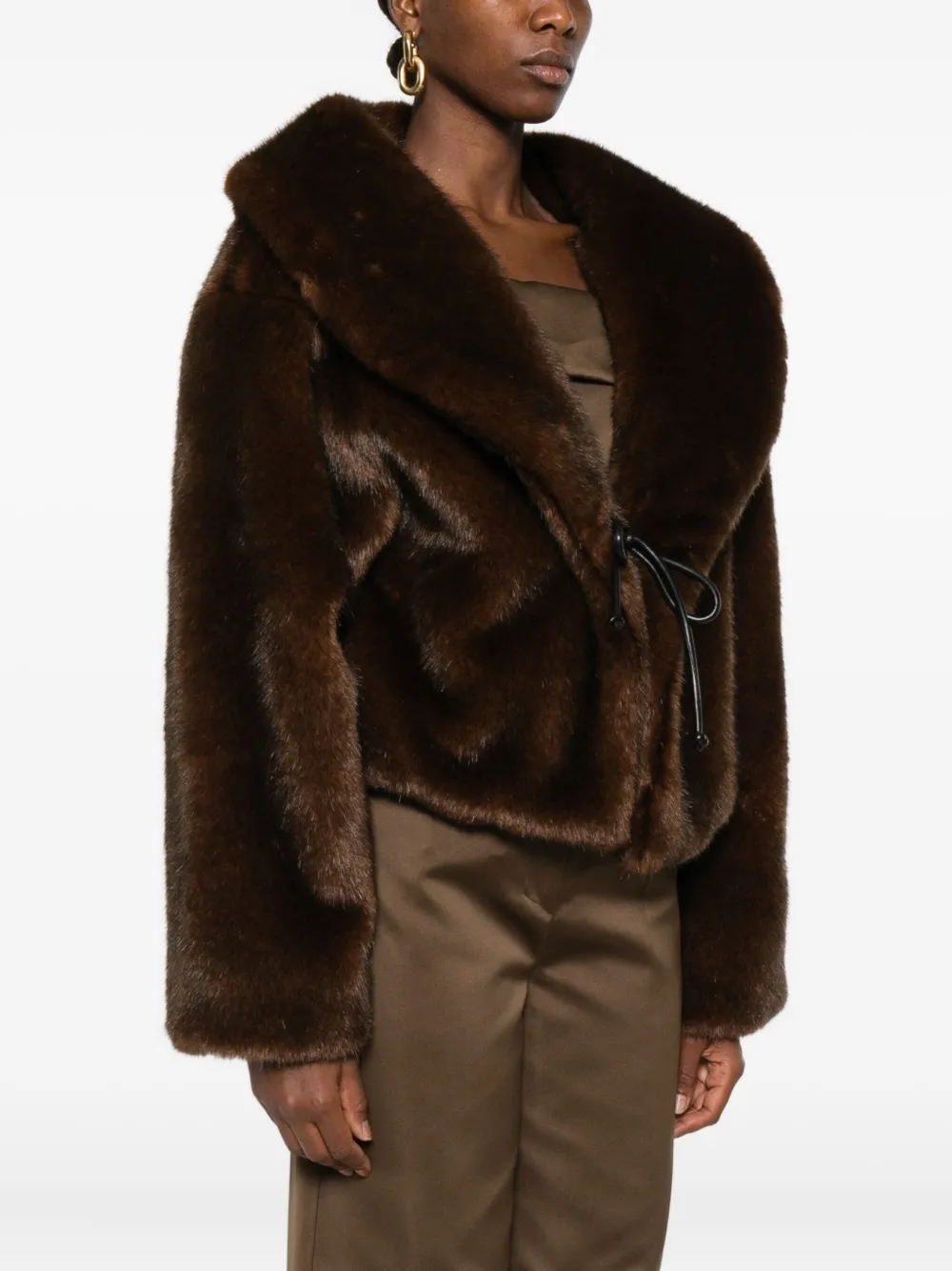  Nanushka Shawl-collar Tie-fastening Jacket - Brown 