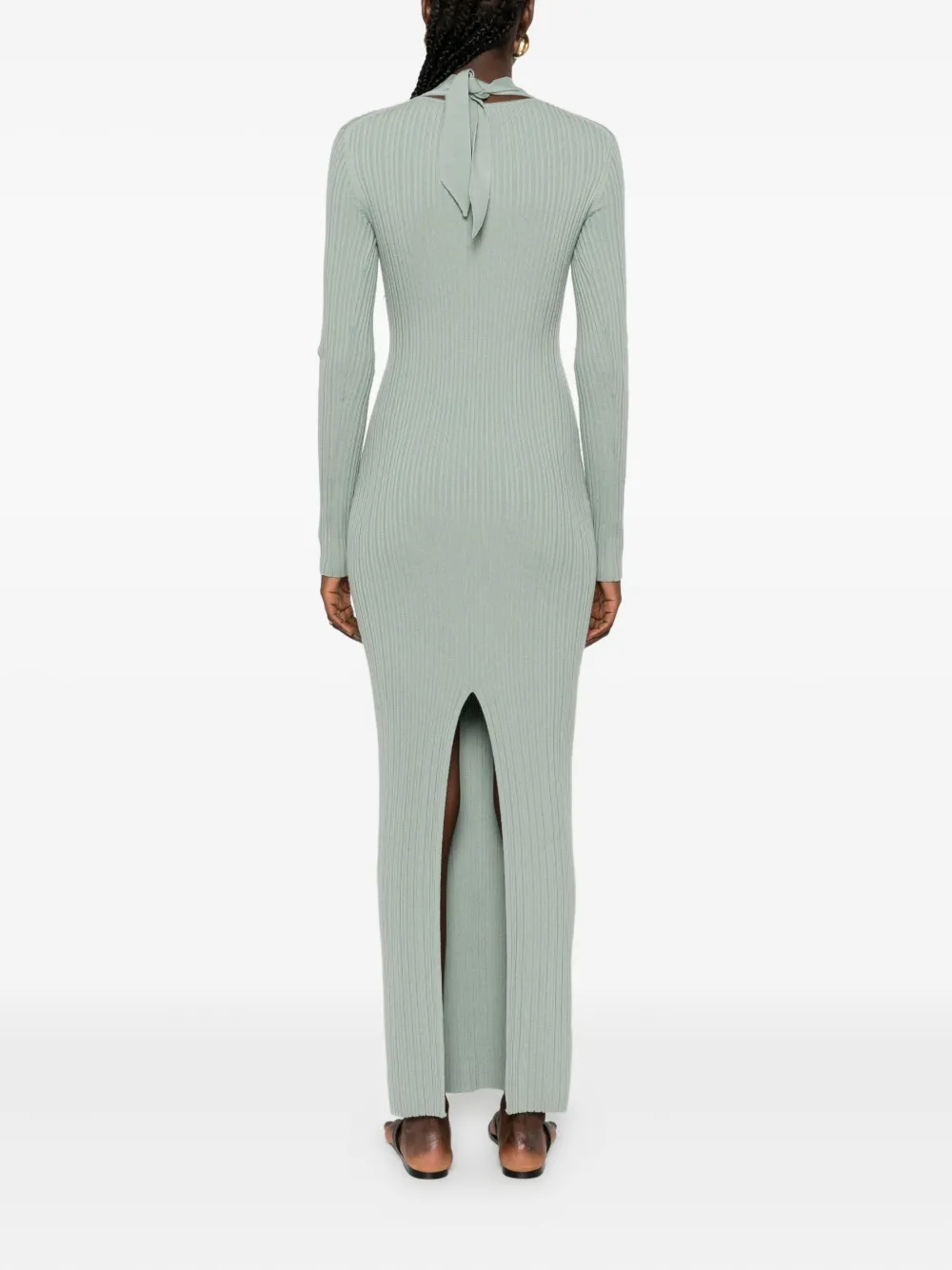 Nanushka Geribbelde maxi-jurk met col Groen