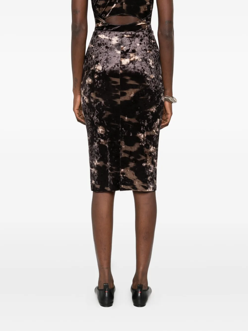 Nanushka Fluwelen kokerrok met print Zwart