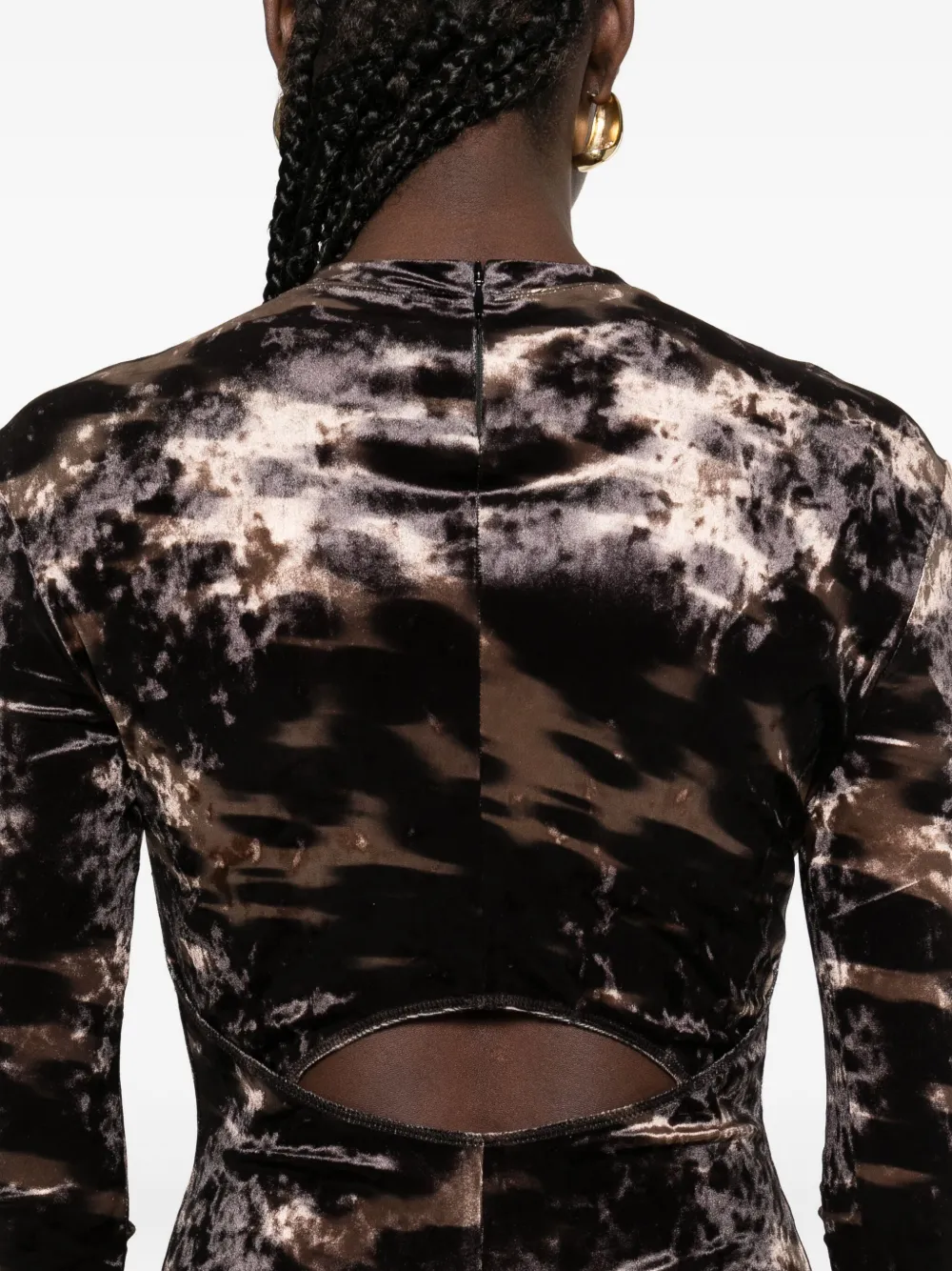 Nanushka Fluwelen jurk met tie-dye print en lange mouwen Bruin