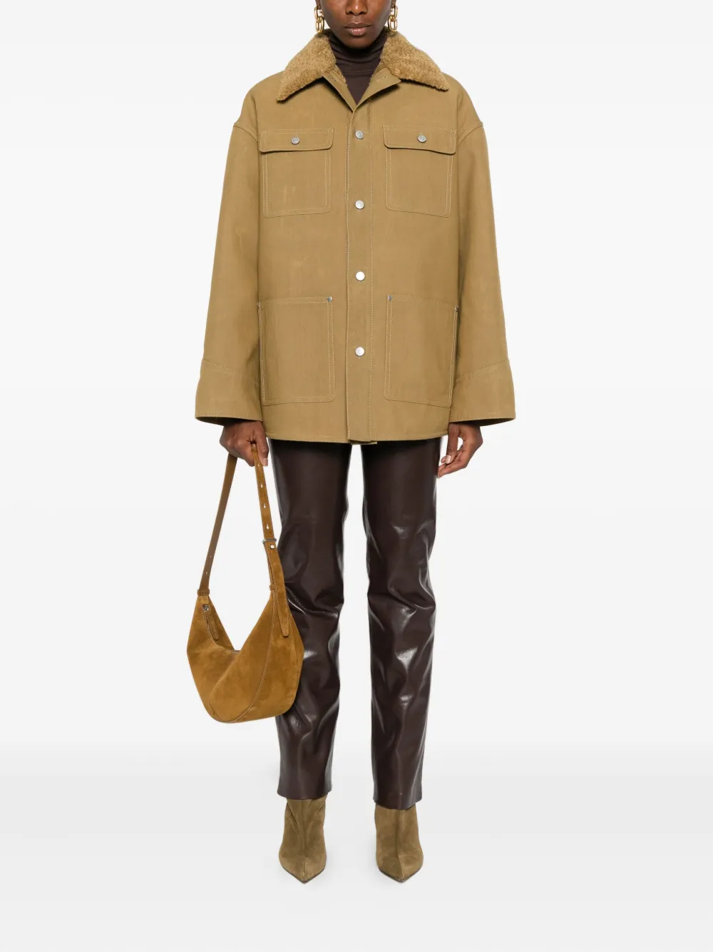 Nanushka Cargo jack met kraag van imitatiebont Beige
