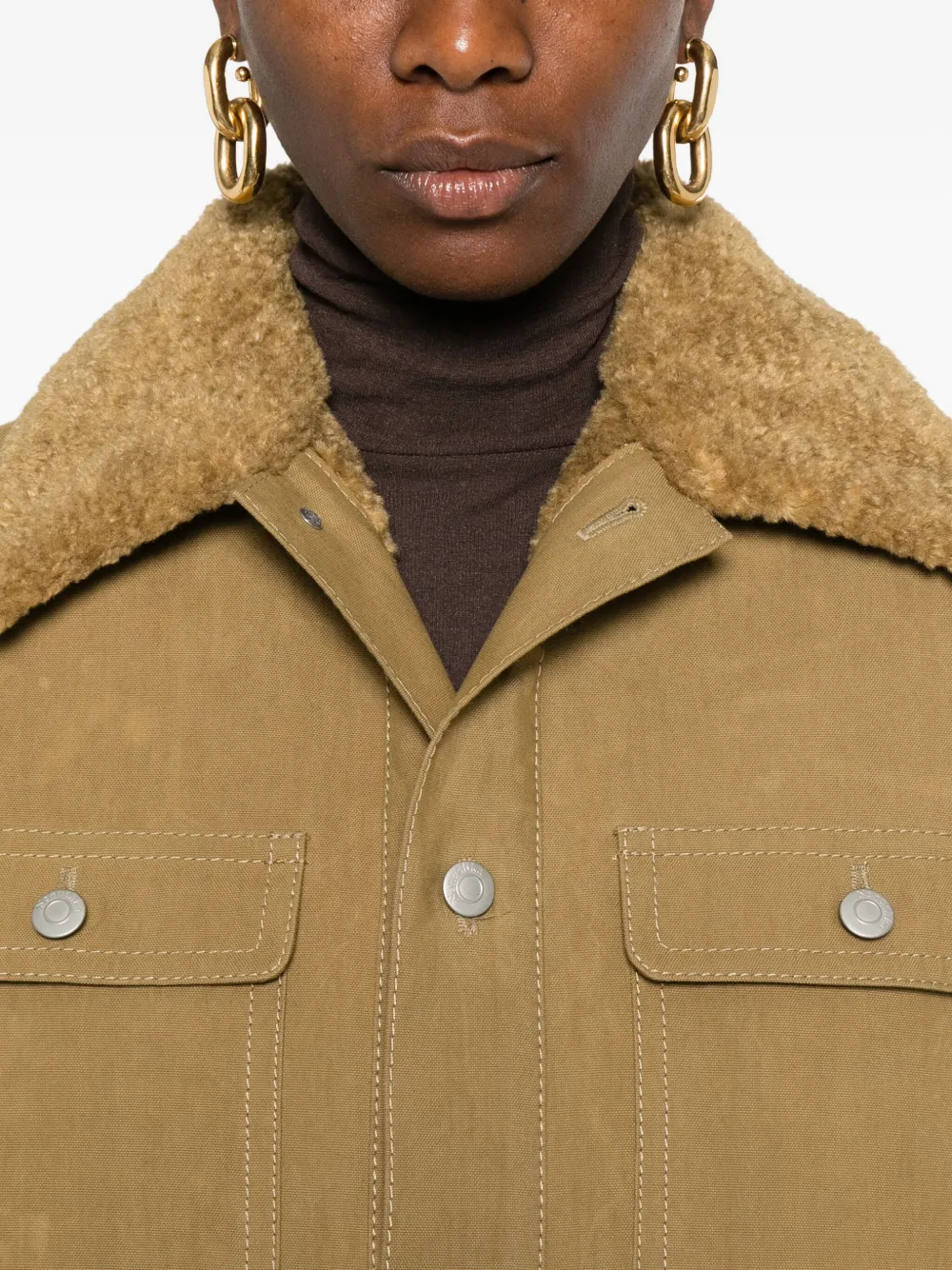 Nanushka Cargo jack met kraag van imitatiebont Beige