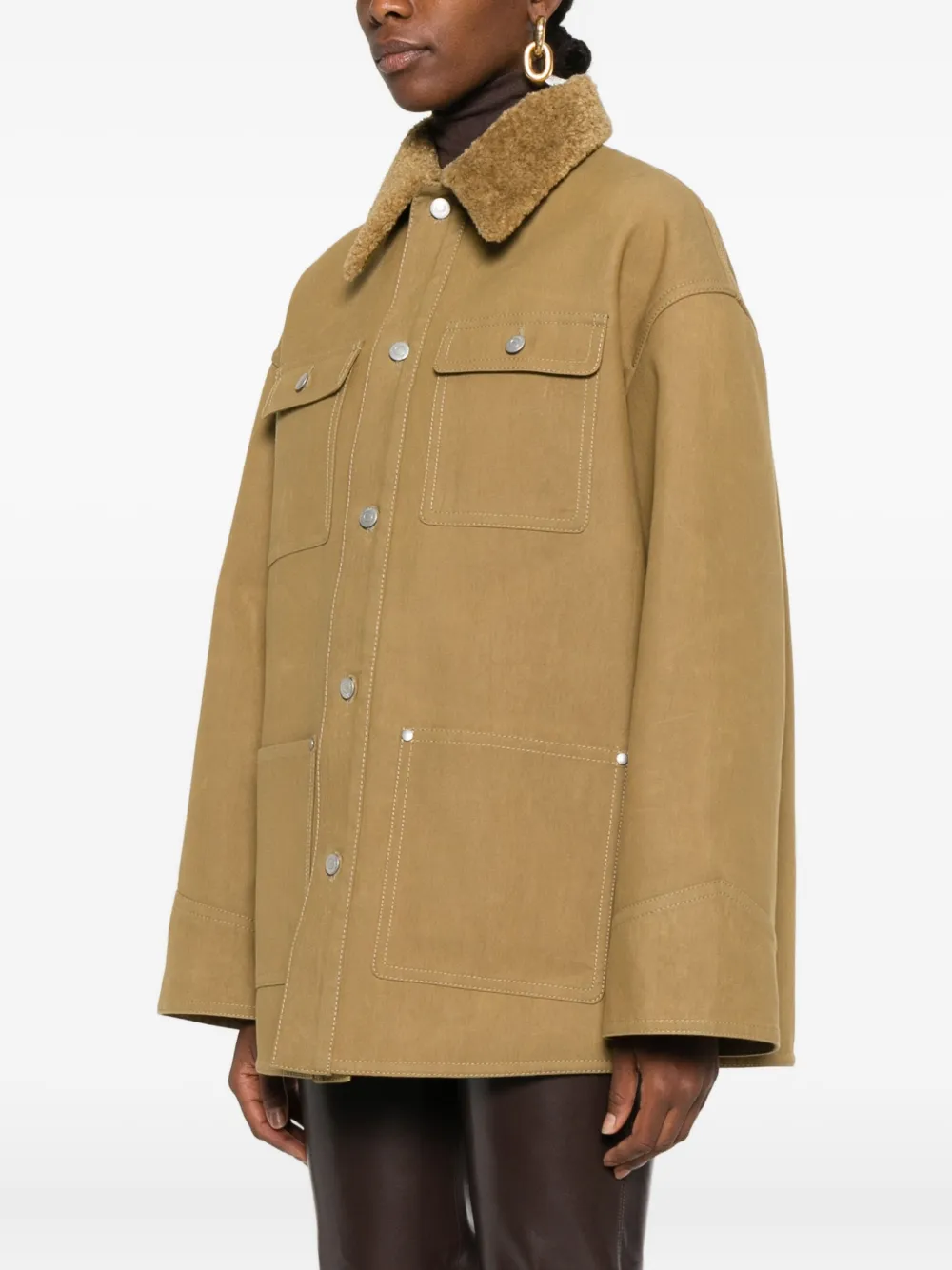 Nanushka Cargo jack met kraag van imitatiebont Beige