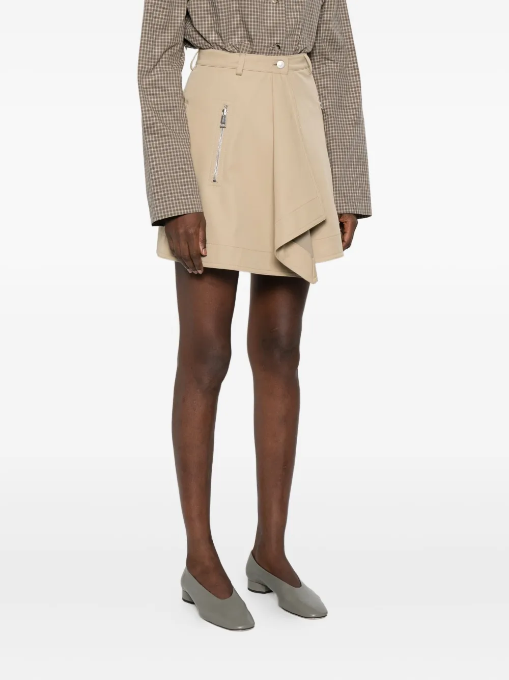 Nanushka Draped Zip-detail Mini Skirt In Neutral