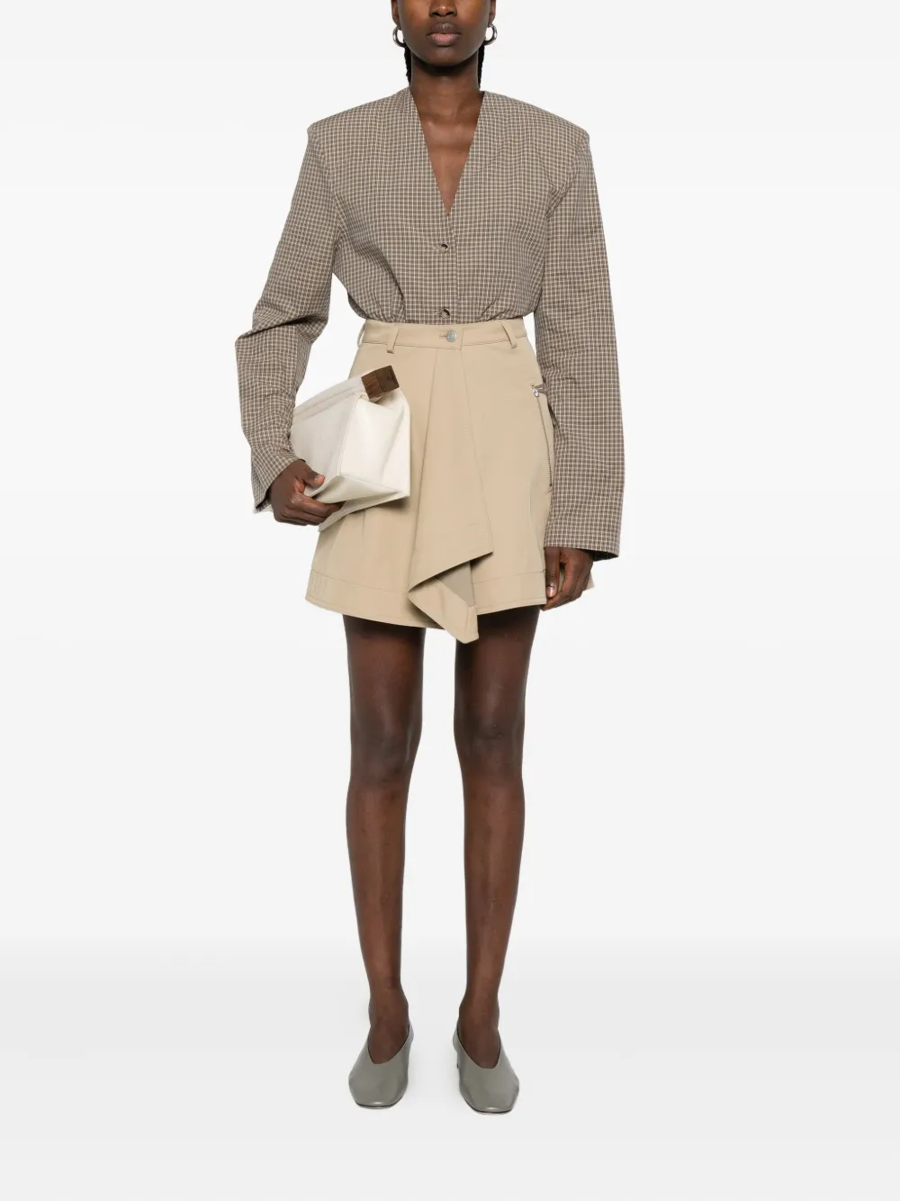 Nanushka Draped Zip-detail Mini Skirt In Neutral