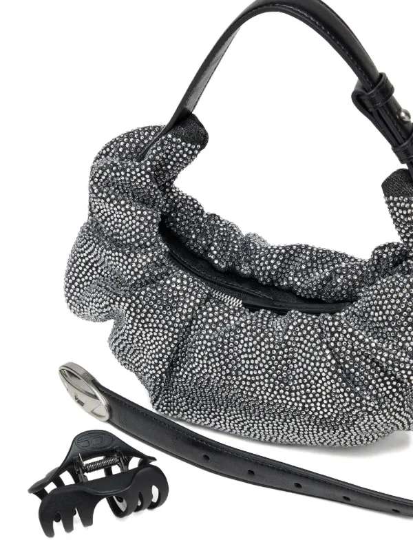 Diesel Small Grab-D Embellished Scrunched Shoulder Bag | Grey
