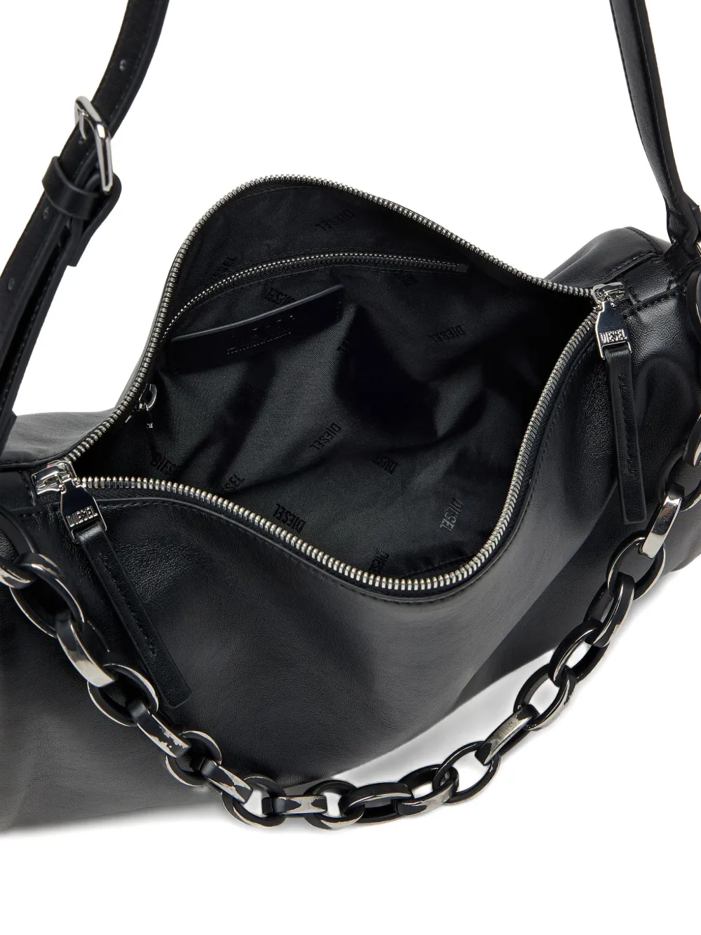 Diesel Load-d-shoulder Bag In Brushed Laminated Pu In Black