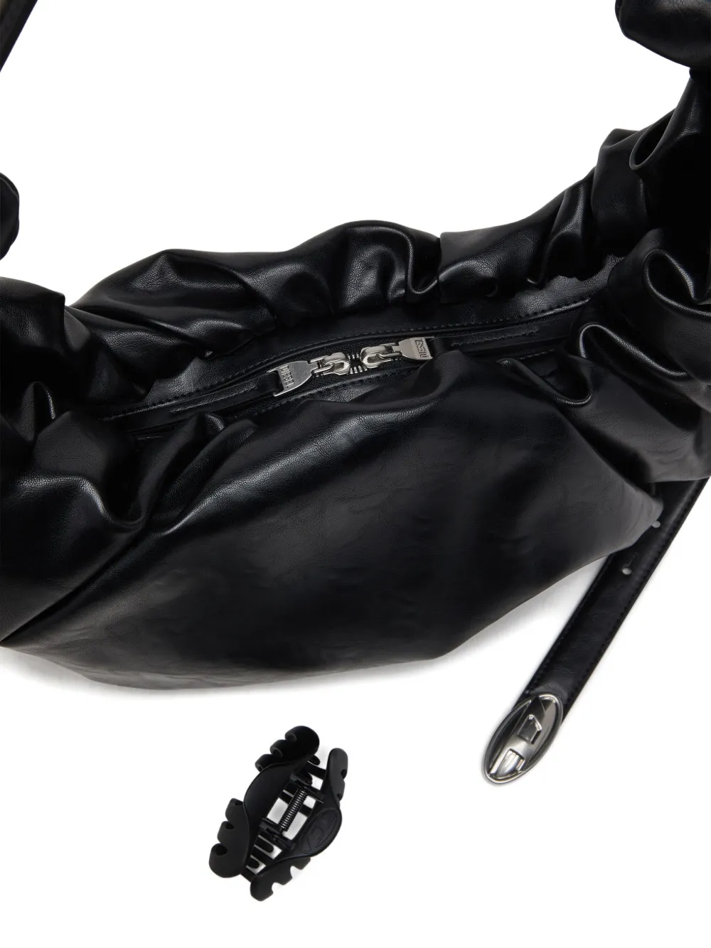 Diesel Large Grab-d Scrunched Shoulder Bag In Black