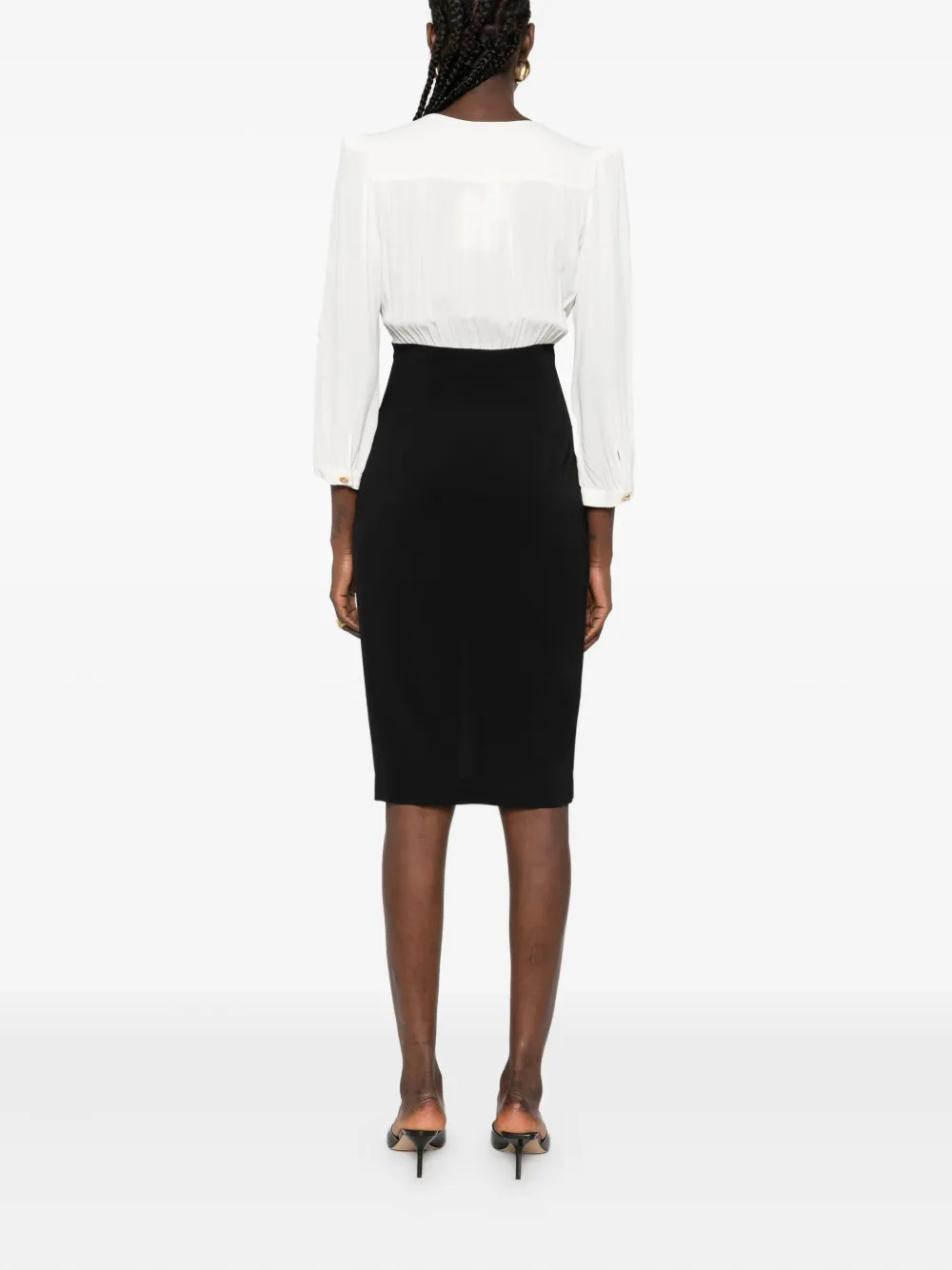 TWINSET Tweekleurige midi-jurk met V-hals Zwart