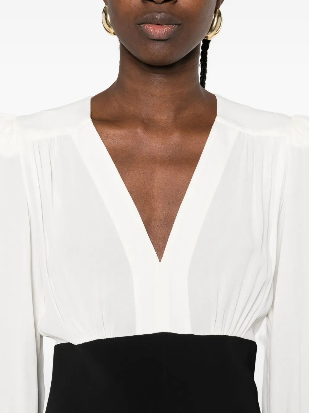 TWINSET Tweekleurige midi-jurk met V-hals Zwart