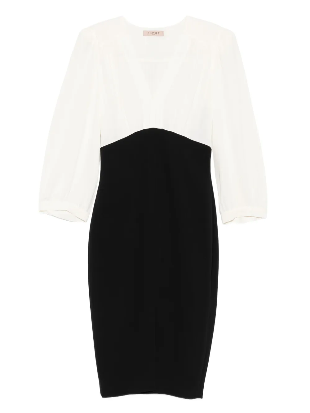 TWINSET two-tone v-neck midi dress | Black | Image 1
