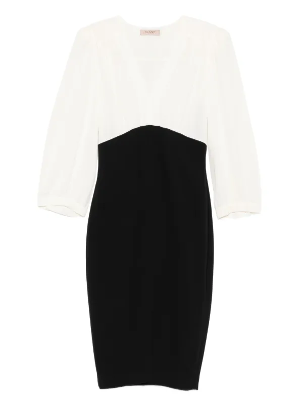 TWINSET two-tone v-neck Midi Dress Black FARFETCH IN