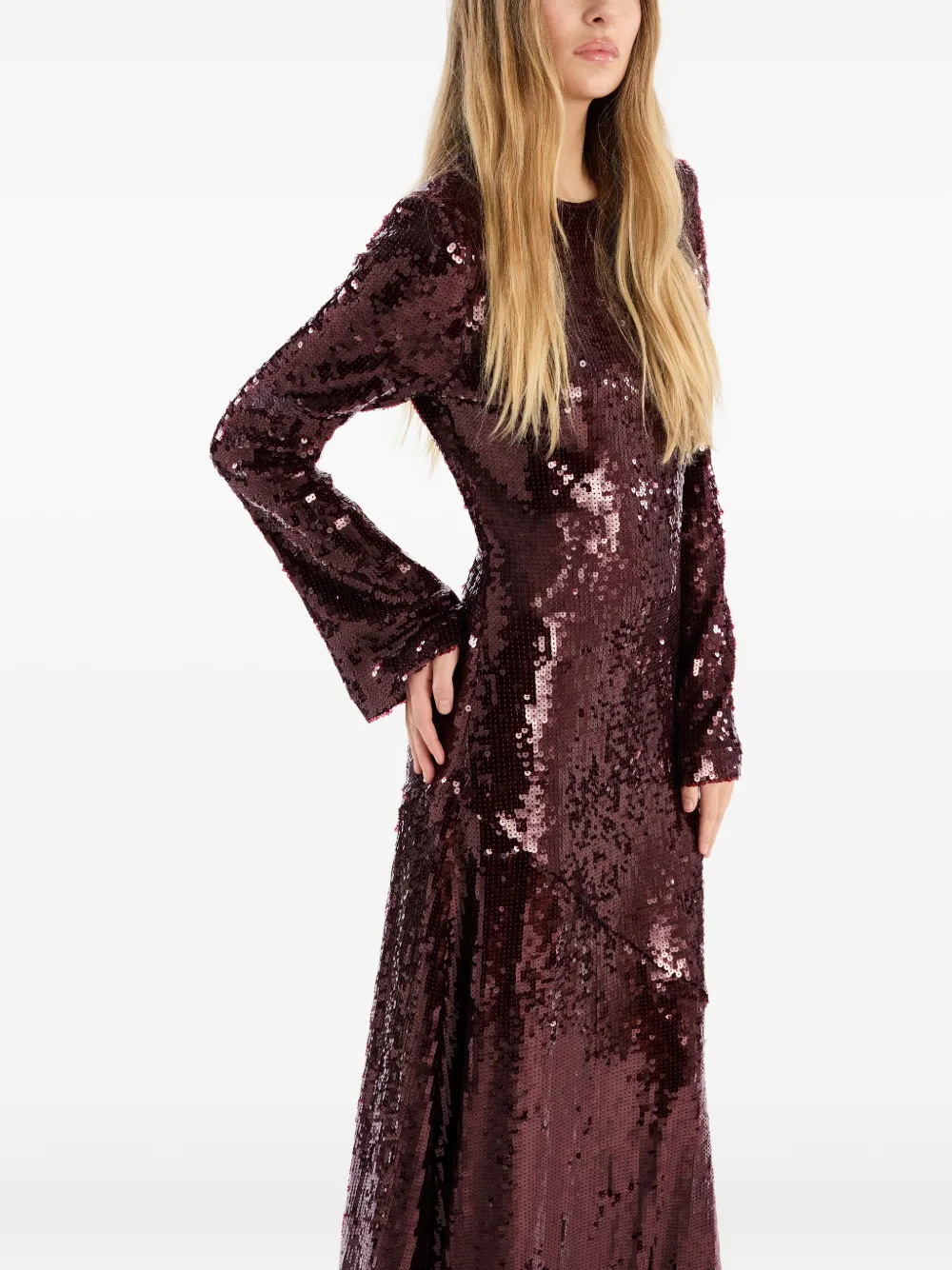 Rotate Birger Christensen Sequin Maxi Dress In Burgundy