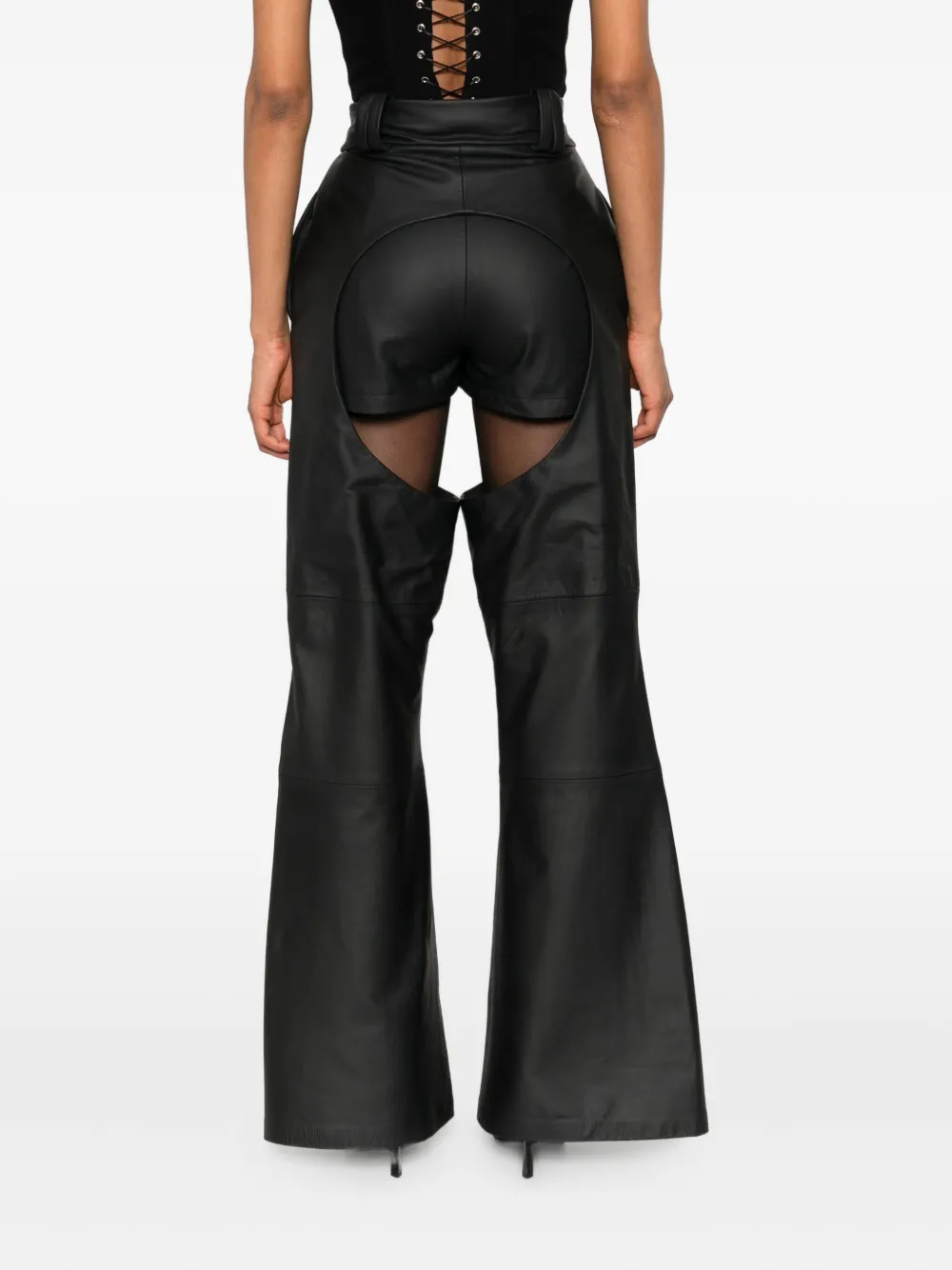 Vestiaire d'un Oiseau Libre Flared leren broek met uitgesneden details Zwart