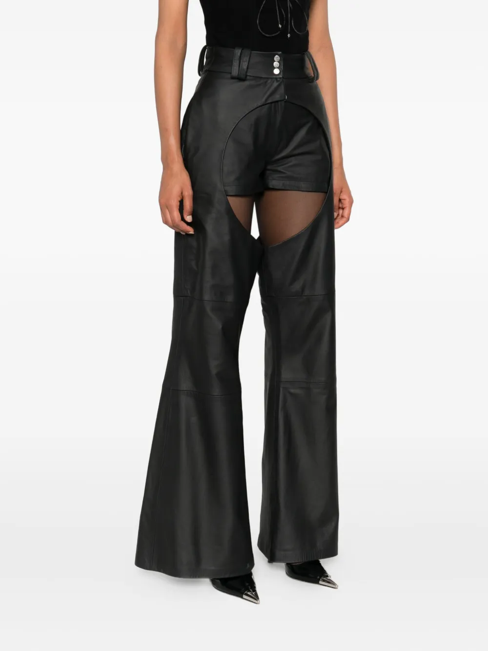 Vestiaire d'un Oiseau Libre Flared leren broek met uitgesneden details Zwart