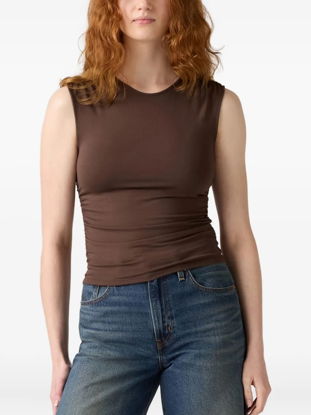 Levi's Crew-neck Gathered Tank Top In Brown