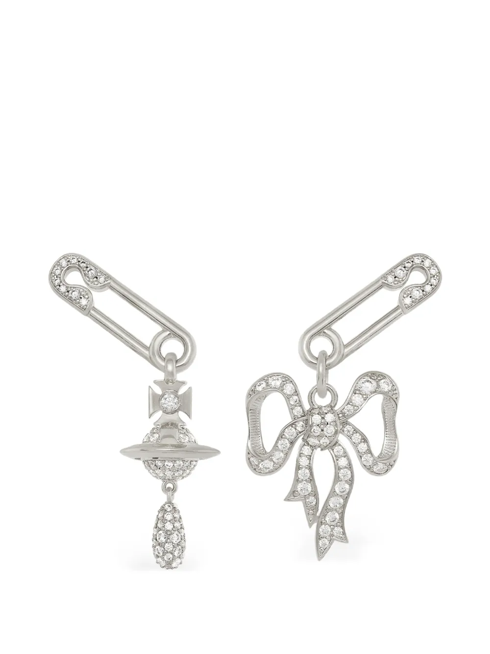 Vivienne Westwood bow safety pin earrings - Argento