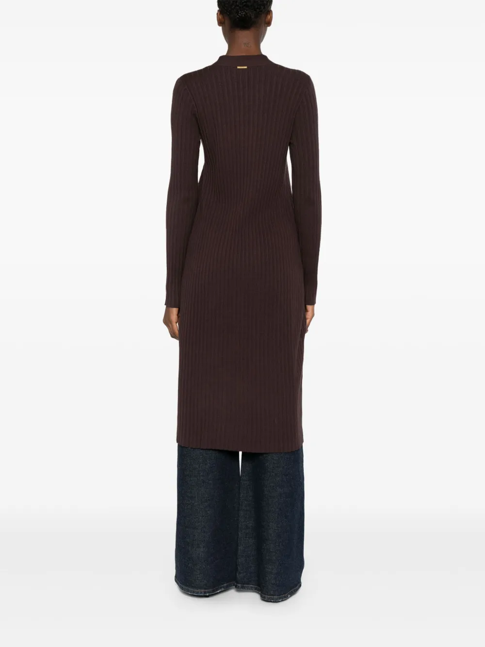 Twinset Robe Longue En Maille Ajourée In Brown