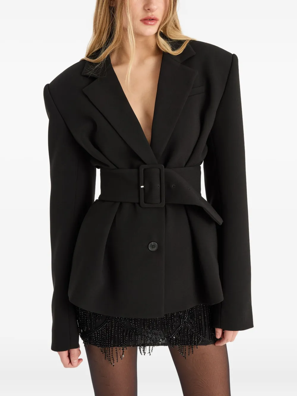 Rotate Birger Christensen Belted-waist Blazer In Black
