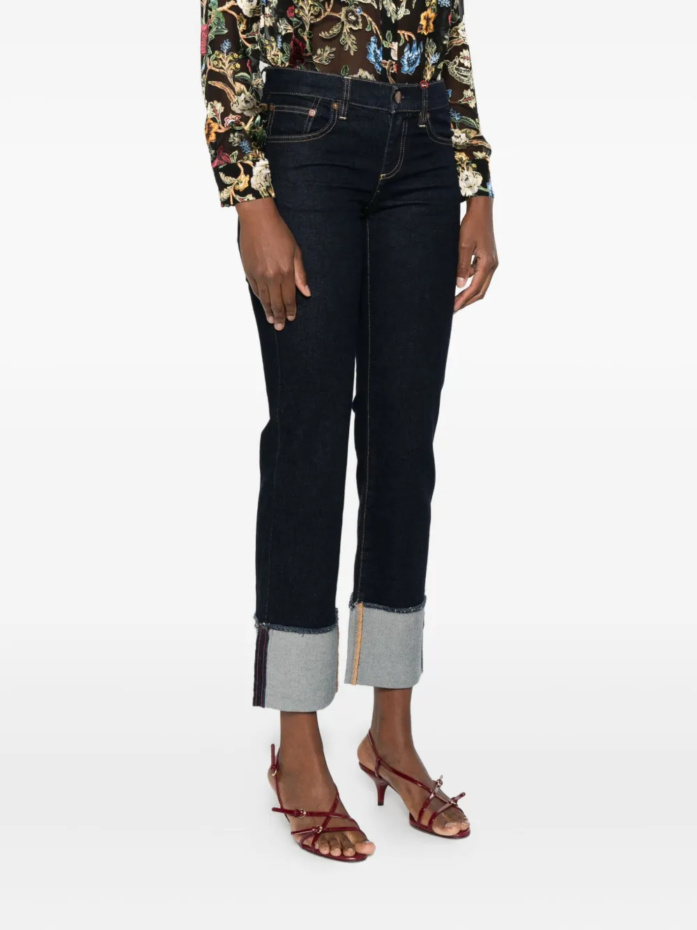 Alice And Olivia Cuffed-hems Cropped Jeans In Black