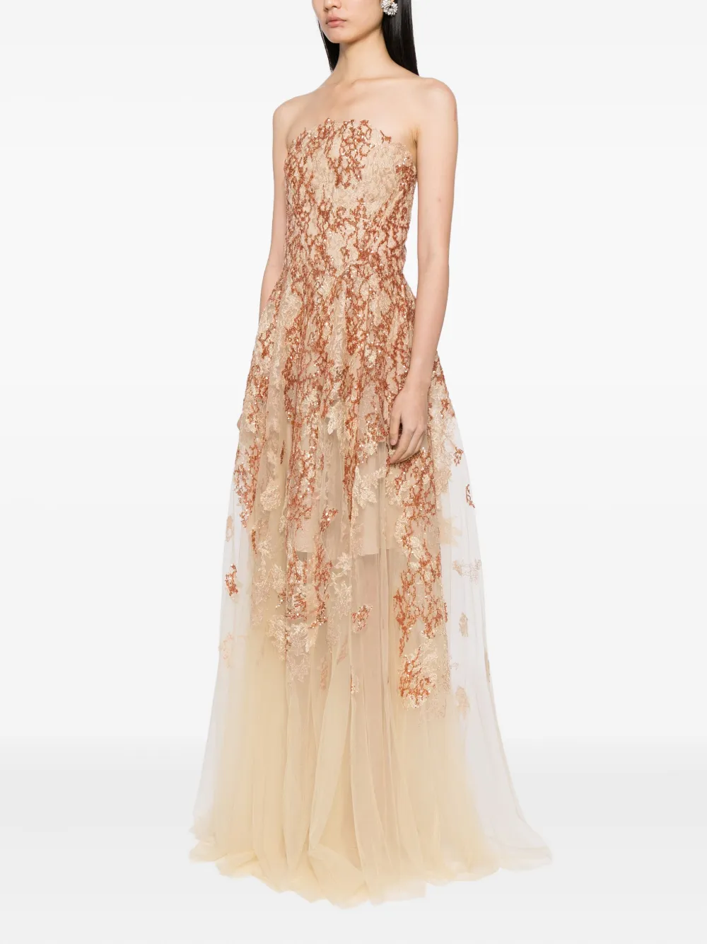 Saiid Kobeisy Strapless midi-jurk Beige