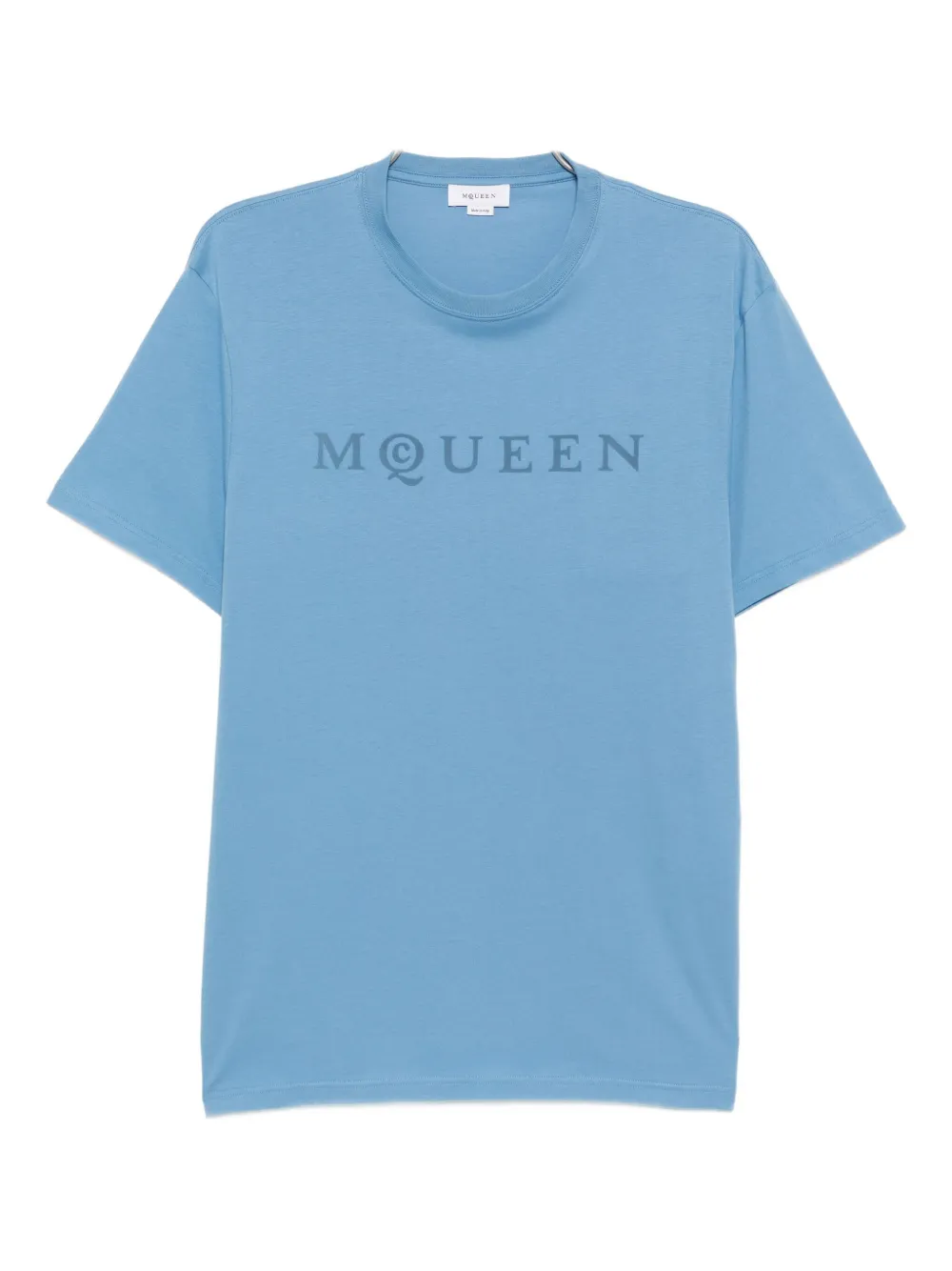 Alexander Mcqueen Logo-flocked Cotton-jersey T-shirt In Blue Alexander Mcqueen Logo-flocked Cotton-jersey T-shirt In Blue