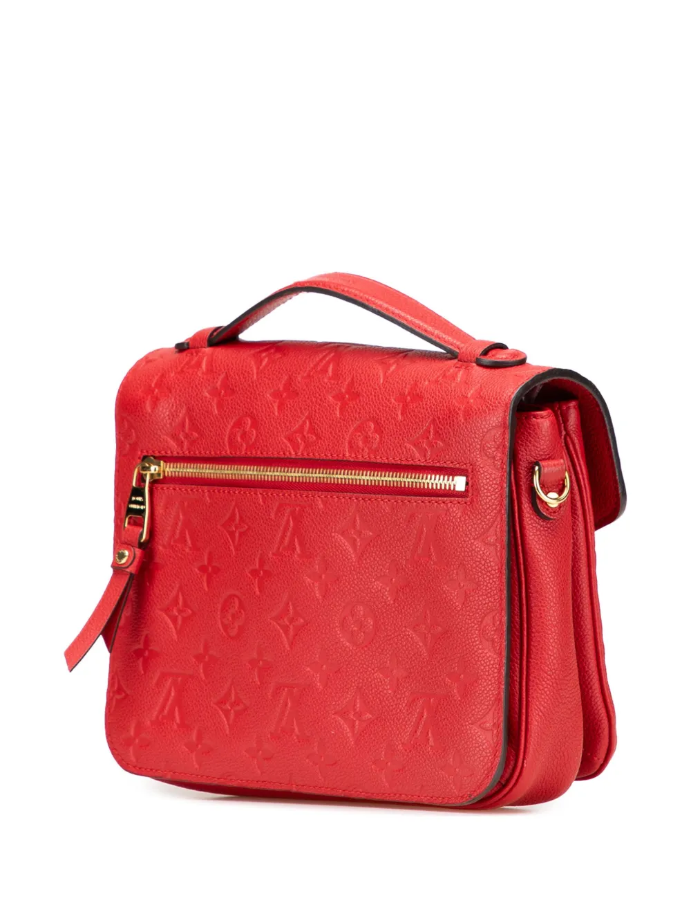 Pre-owned Louis Vuitton 2018 Monogram Empreinte Pochette Metis Satchel In Red