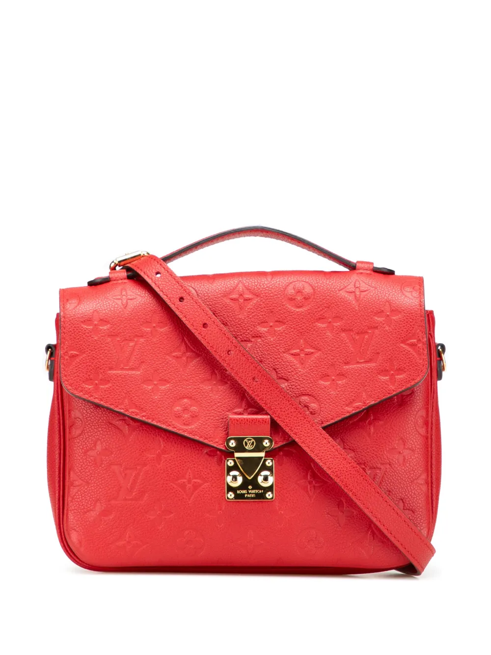 Pre-owned Louis Vuitton 2018 Monogram Empreinte Pochette Metis Satchel In Red