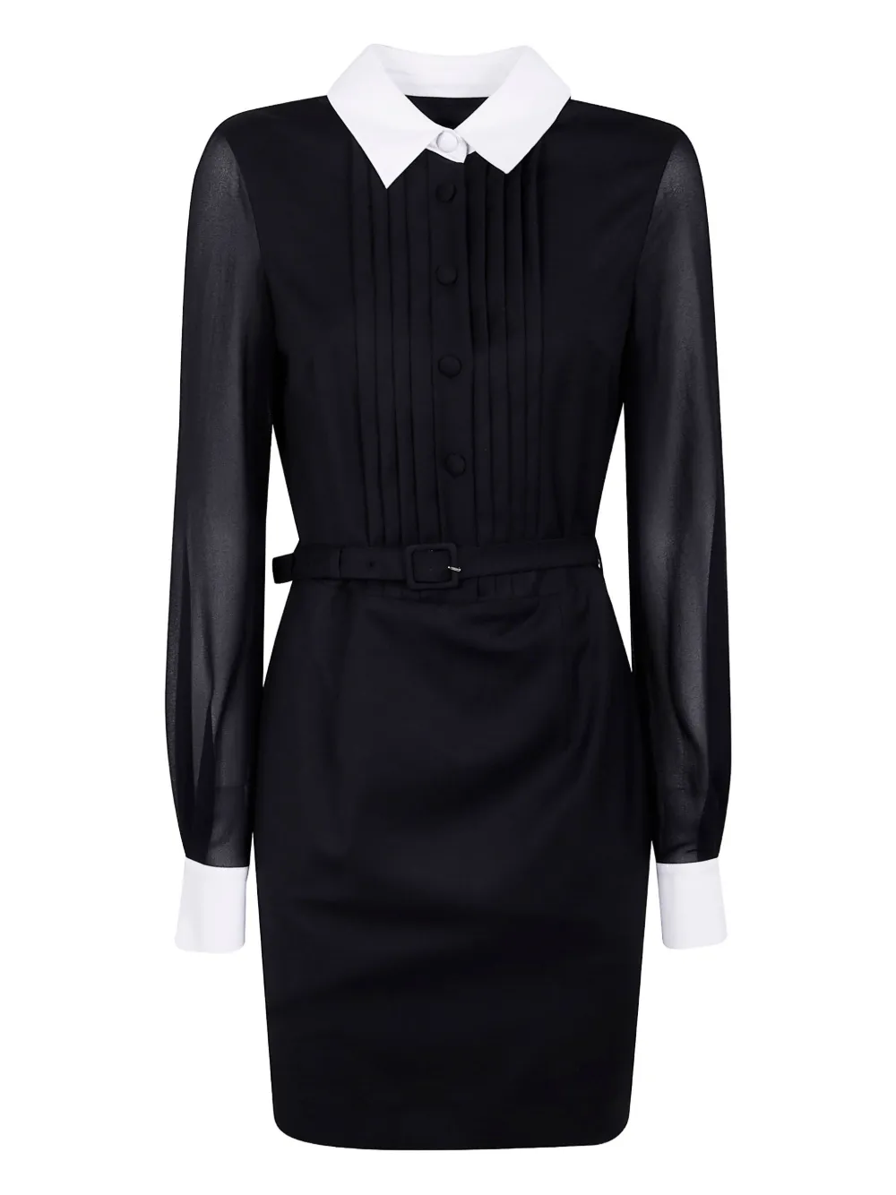 Blugirl pleated-front collared belted day dress Zwart