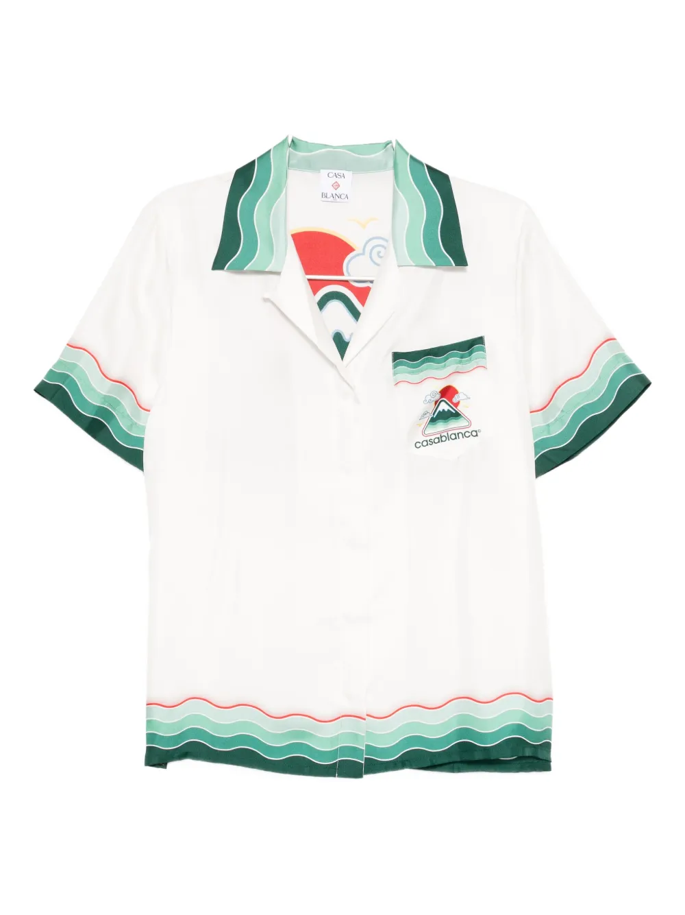 Casablanca White Montagne Ondulee Silk Short Sleeve Shirt In White