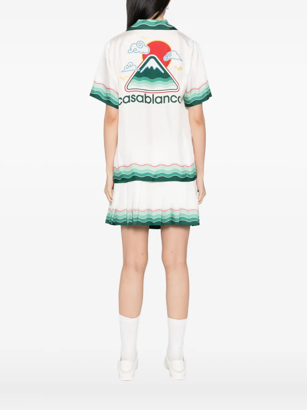 Casablanca White Montagne Ondulee Silk Short Sleeve Shirt In White